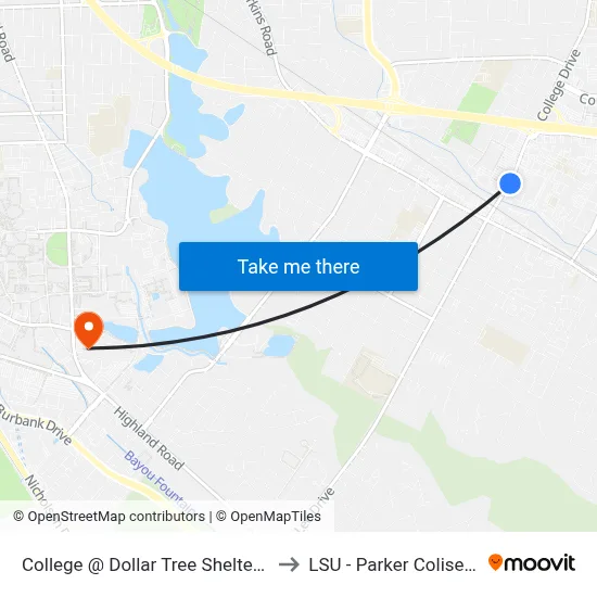 College @ Dollar Tree Shelter - N to LSU - Parker Coliseum map