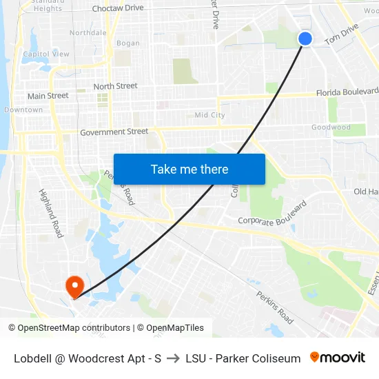 Lobdell @ Woodcrest Apt - S to LSU - Parker Coliseum map