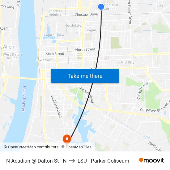 N Acadian @ Dalton St - N to LSU - Parker Coliseum map