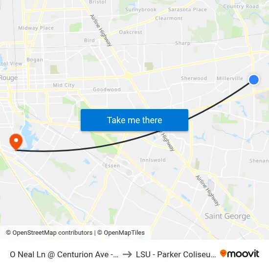O Neal Ln @ Centurion Ave - N to LSU - Parker Coliseum map