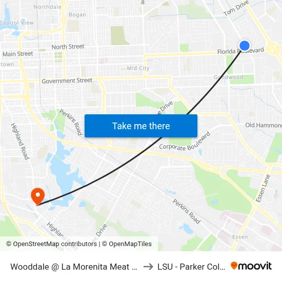 Wooddale @ La Morenita Meat Market - S to LSU - Parker Coliseum map
