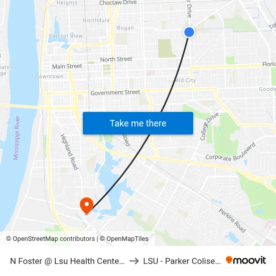 N Foster @ Lsu Health Center - S to LSU - Parker Coliseum map