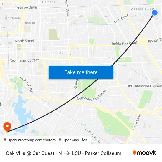 Oak Villa @ Car Quest - N to LSU - Parker Coliseum map