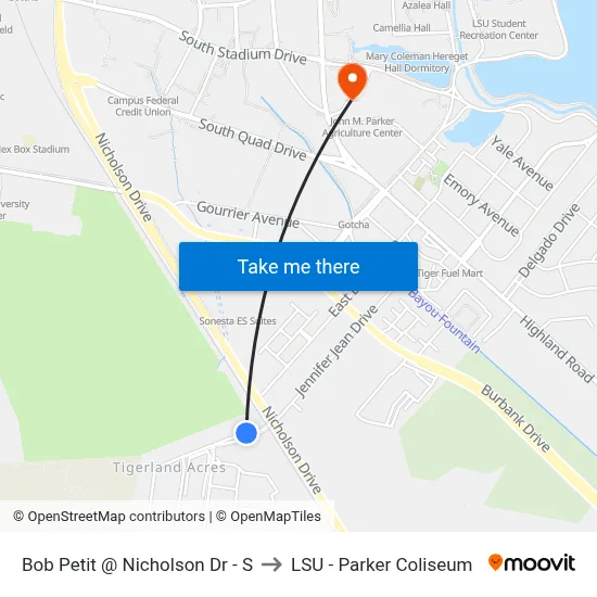 Bob Petit @ Nicholson Dr - S to LSU - Parker Coliseum map