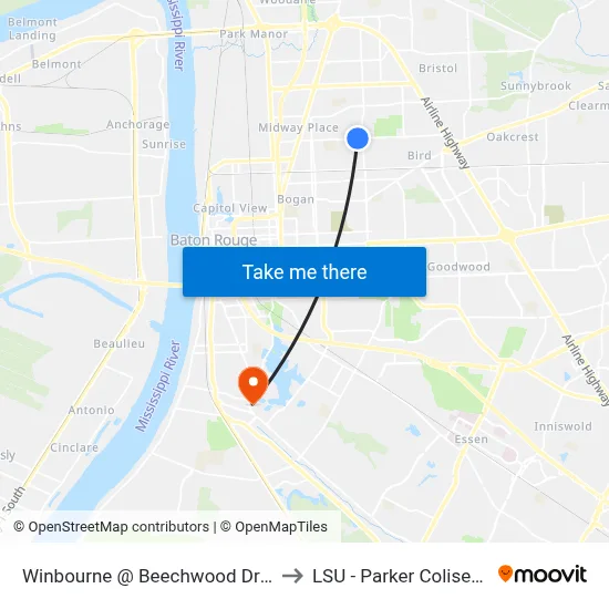 Winbourne @ Beechwood Dr - E to LSU - Parker Coliseum map