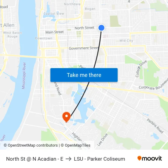 North St @ N Acadian - E to LSU - Parker Coliseum map