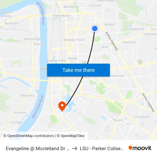 Evangeline @ Mcclelland Dr - E to LSU - Parker Coliseum map