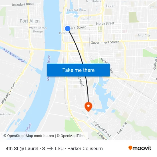 4th St @ Laurel - S to LSU - Parker Coliseum map