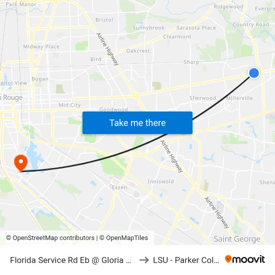 Florida Service Rd Eb @ Gloria Dr/Aamco to LSU - Parker Coliseum map