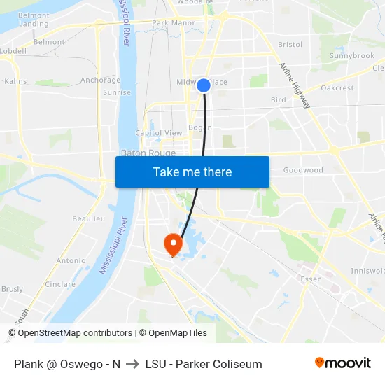 Plank @ Oswego - N to LSU - Parker Coliseum map