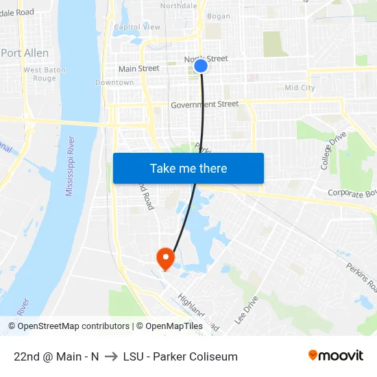 22nd @ Main - N to LSU - Parker Coliseum map