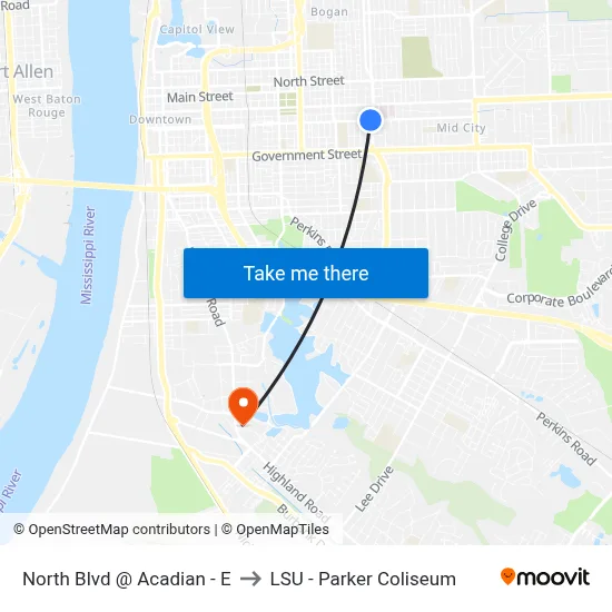 North Blvd @ Acadian - E to LSU - Parker Coliseum map