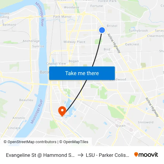 Evangeline St @ Hammond St - W to LSU - Parker Coliseum map