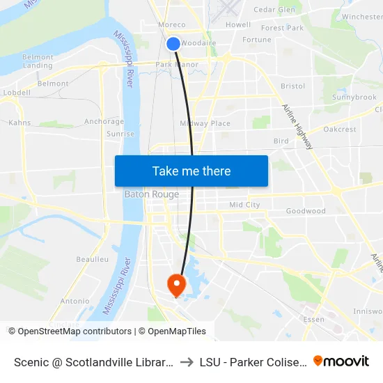 Scenic @ Scotlandville Library - S to LSU - Parker Coliseum map