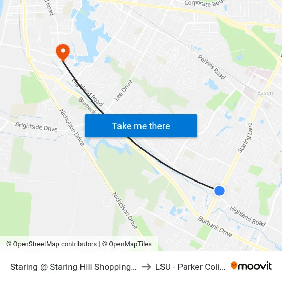 Staring @ Staring Hill Shopping Center - to LSU - Parker Coliseum map
