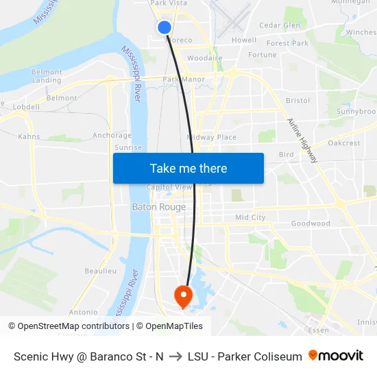 Scenic Hwy @ Baranco St - N to LSU - Parker Coliseum map