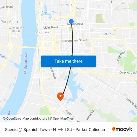 Scenic @ Spanish Town - N to LSU - Parker Coliseum map