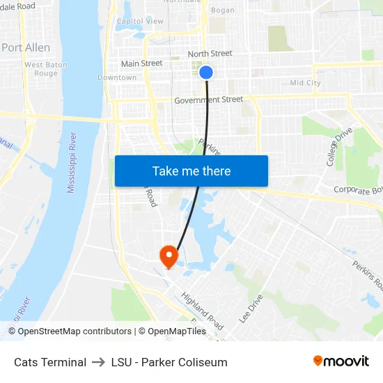 Cats Terminal to LSU - Parker Coliseum map