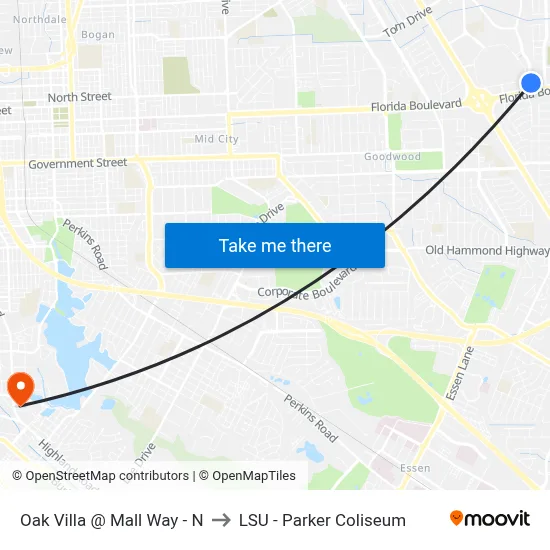 Oak Villa @ Mall Way - N to LSU - Parker Coliseum map