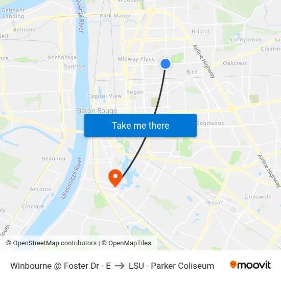 Winbourne @ Foster Dr - E to LSU - Parker Coliseum map