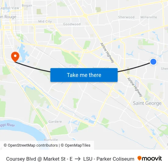 Coursey Blvd @ Market St - E to LSU - Parker Coliseum map