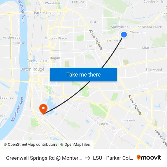Greenwell Springs Rd @ Monterrey Dr - W to LSU - Parker Coliseum map