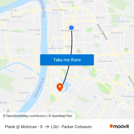 Plank @ Mohican - S to LSU - Parker Coliseum map