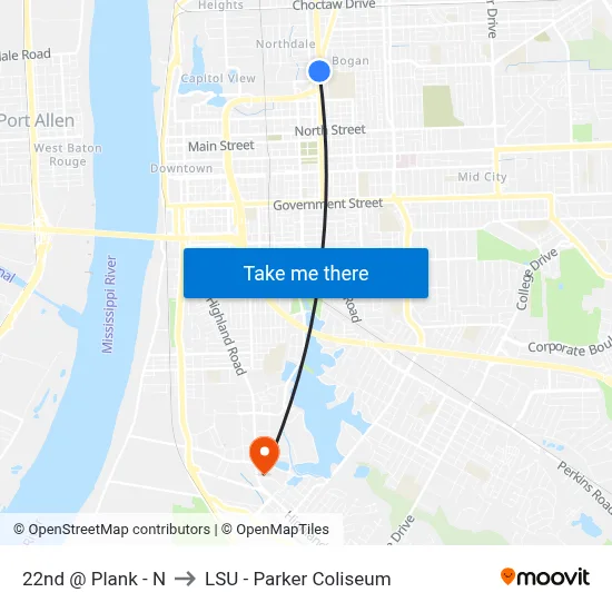 22nd @ Plank - N to LSU - Parker Coliseum map