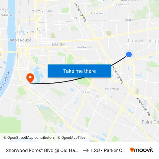 Sherwood Forest Blvd @ Old Hammond Hwy - to LSU - Parker Coliseum map