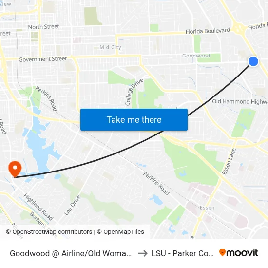 Goodwood @ Airline/Old Woman's Hospital to LSU - Parker Coliseum map