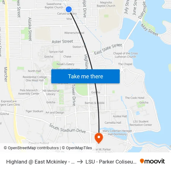 Highland @ East Mckinley - N to LSU - Parker Coliseum map