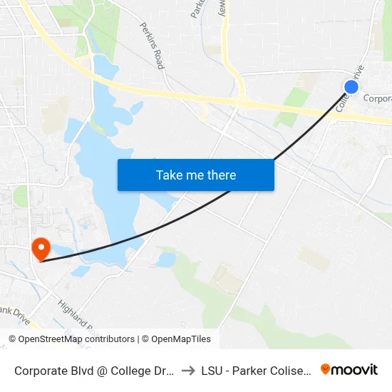 Corporate Blvd @ College Dr - N to LSU - Parker Coliseum map