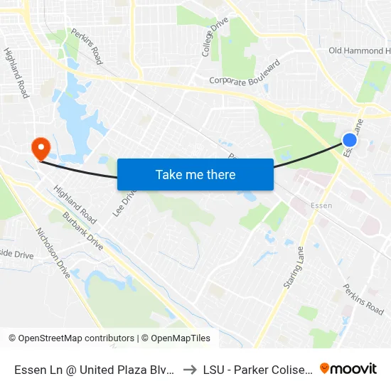 Essen Ln @ United Plaza Blvd - S to LSU - Parker Coliseum map