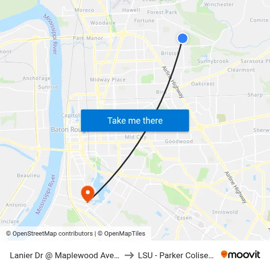 Lanier Dr @ Maplewood Ave - S to LSU - Parker Coliseum map