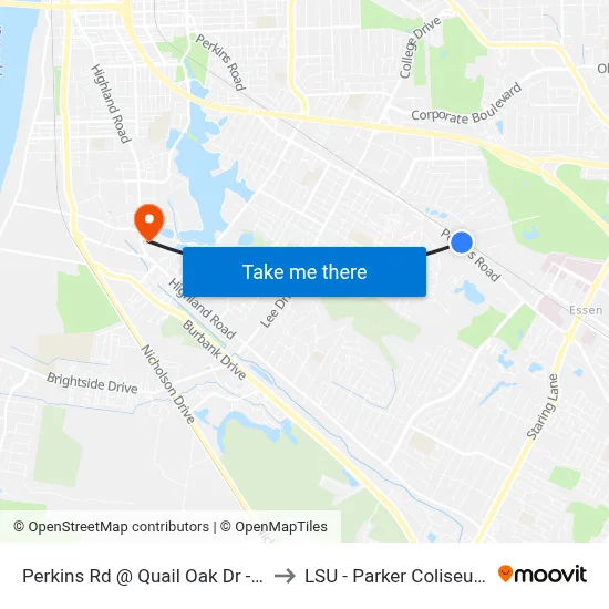 Perkins Rd @ Quail Oak Dr - E to LSU - Parker Coliseum map