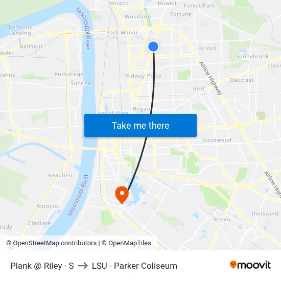 Plank @ Riley - S to LSU - Parker Coliseum map