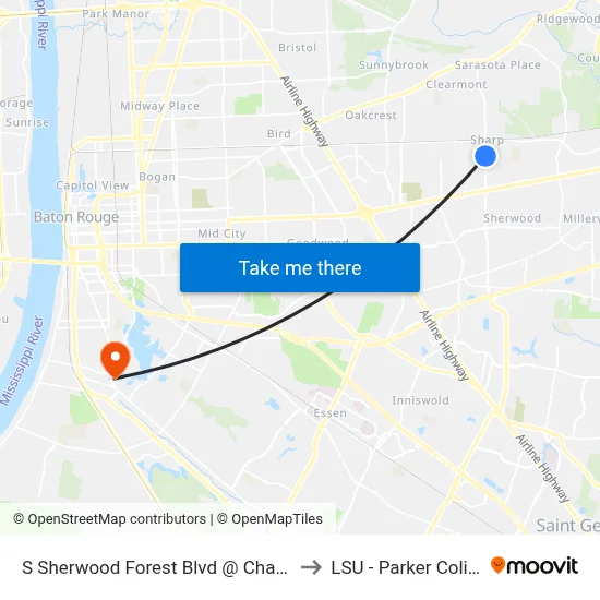 S Sherwood Forest Blvd @ Charlie Dr - S to LSU - Parker Coliseum map