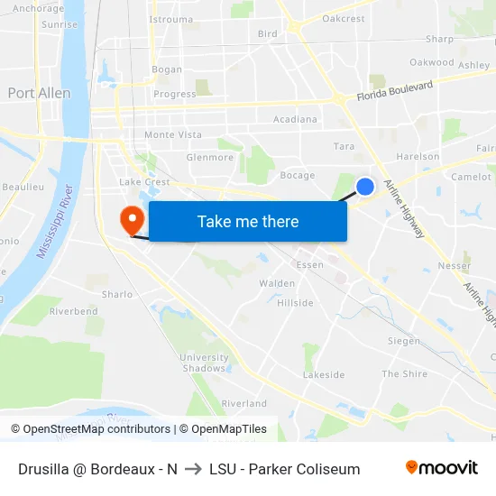 Drusilla @ Bordeaux - N to LSU - Parker Coliseum map