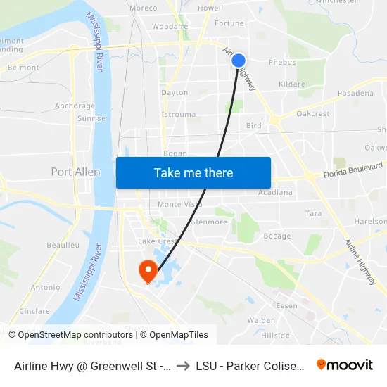 Airline Hwy @ Greenwell St - N to LSU - Parker Coliseum map