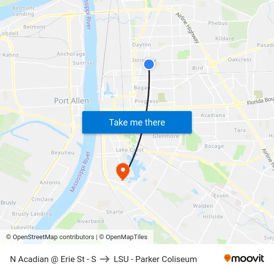 N Acadian @ Erie St - S to LSU - Parker Coliseum map