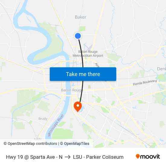 Hwy 19 @ Sparta Ave - N to LSU - Parker Coliseum map