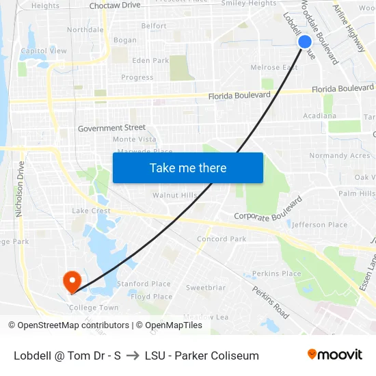 Lobdell @ Tom Dr - S to LSU - Parker Coliseum map