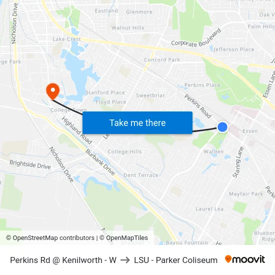 Perkins Rd @ Kenilworth - W to LSU - Parker Coliseum map