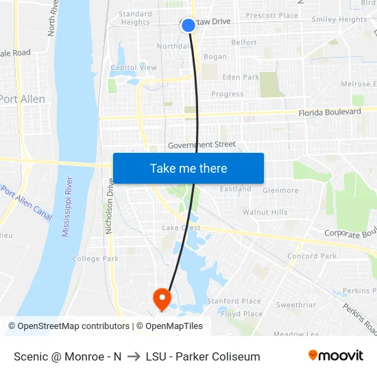 Scenic @ Monroe - N to LSU - Parker Coliseum map