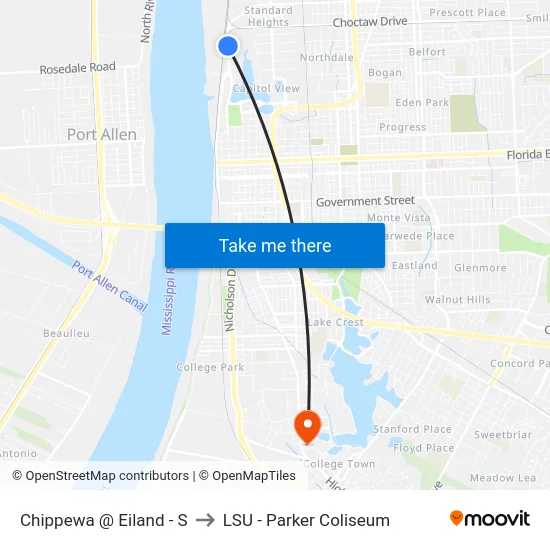 Chippewa @ Eiland - S to LSU - Parker Coliseum map