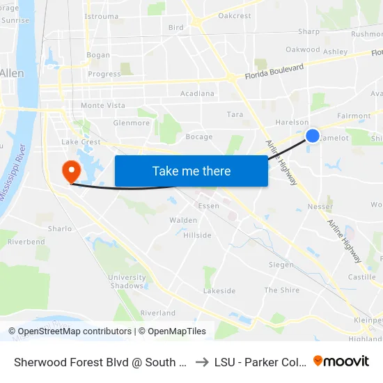 Sherwood Forest Blvd @ South Harrell Fer to LSU - Parker Coliseum map
