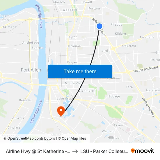 Airline Hwy @ St Katherine - S to LSU - Parker Coliseum map
