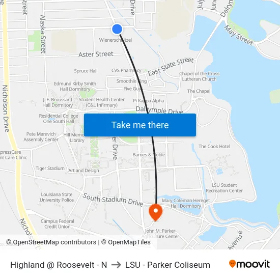 Highland @ Roosevelt - N to LSU - Parker Coliseum map