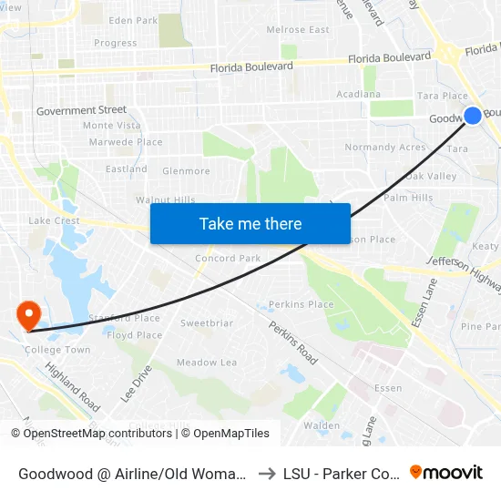 Goodwood @ Airline/Old Woman's Hospital to LSU - Parker Coliseum map