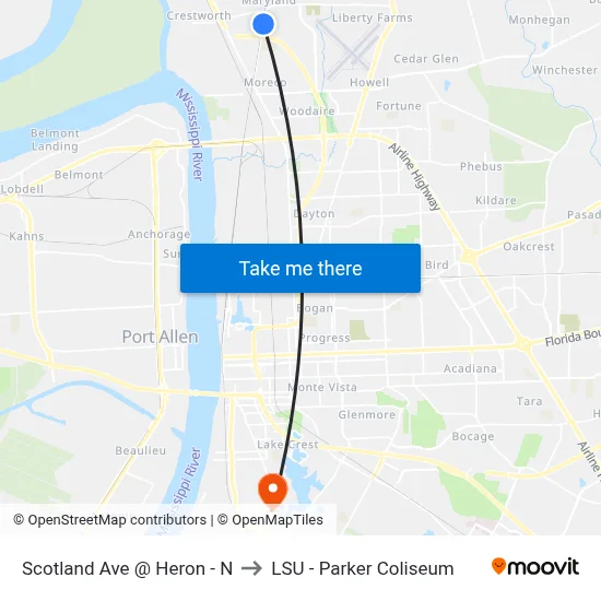 Scotland Ave @ Heron - N to LSU - Parker Coliseum map